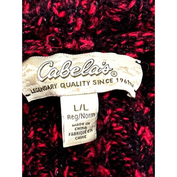 Cabelas Burgundy Black Button Up Hooded Sweater Cozy Knit Cotton Blend Warm Styl - Picture 5 of 9